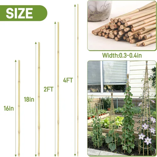 Miniatura 2 de Estacas de jardín de 0,32"-0,4"/ 4 pies, varillas de bambú natural para plantas de interior y exterior, postes para tomates, frijoles, plantas