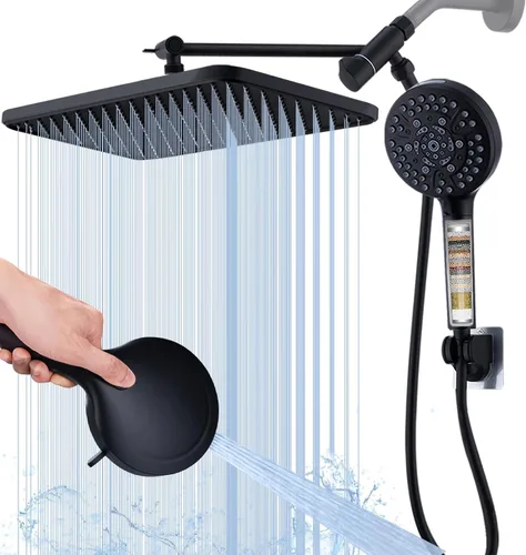 Miniatura 11 de Cabezal de ducha doble con mano y filtro-Cabezal de ducha de lluvia de 14 pulgadas, cabezal de ducha de mano de alta presión con filtros para agua