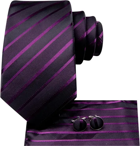 Miniatura 161 de Hi-Tie Corbatas de seda para hombre, diseño de cachemira a rayas, con bolsillo, gemelos cuadrados, conjunto formal de negocios