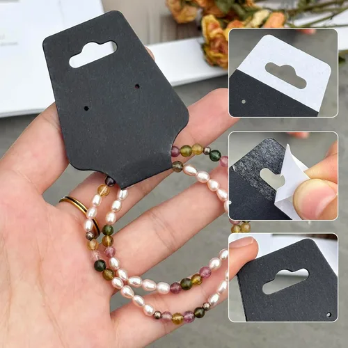 Miniatura 3 de 200 tarjetas de exhibición de pulsera, tarjetas para collares, tarjetas autoadhesivas de embalaje de joyería, tarjeta de venta para pequeñas Negro