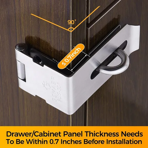 Miniatura 3 de Hasp Latch - Paquete de 3 unidades, 90 grados sólido de acero inoxidable 304, cerradura de cajón de escritorio, cerradura de seguridad segura