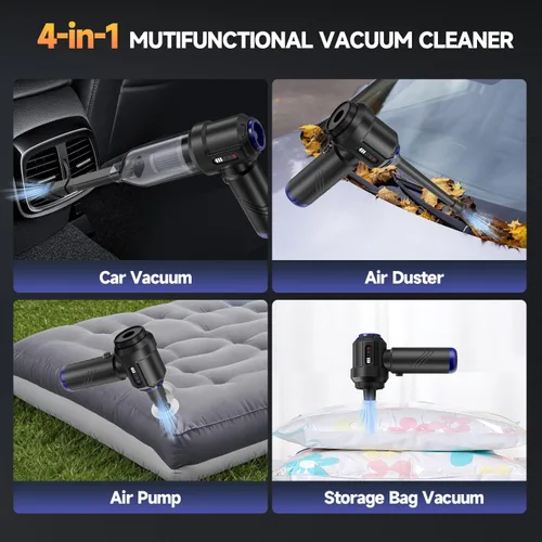 Miniatura 3 de Aspiradora de Coche Portátil Inalámbrica de Alta Potencia Pequeña Aspiradora de Mano 4-en-1 Soplador de Aire Comprimido y Soplador de Aire y Bomba