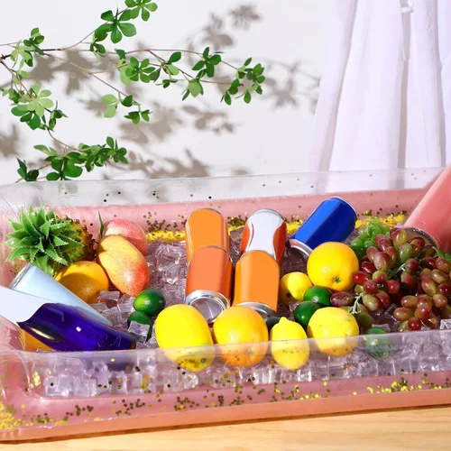 Miniatura 6 de Poen 4 unidades de barra inflable para servir, enfriador de alimentos con confeti brillante, bandeja de hielo inflable para alimentos, bebidas