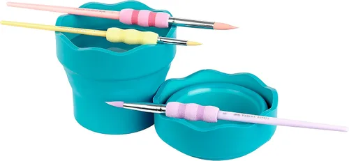 Miniatura 2 de Faber-Castell Clic & Go - Taza de agua de pintura portátil con soporte para cepillo, turquesa, limpiador de pinceles de pintura plegable, taza