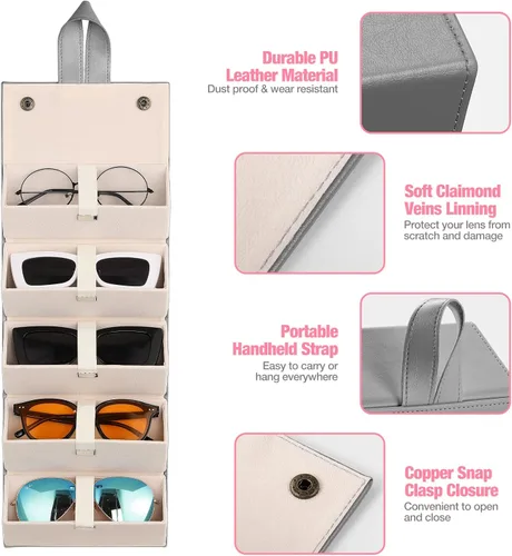Miniatura 3 de MoKo - Organizador de gafas de sol con 5 ranuras, estuche de viaje para gafas de sol portátil, estuche de almacenamiento para mujeres y hombres