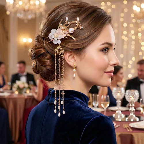 Miniatura 4 de Joez Wonderful 5pcs Chinese Hair Stick Pins Sets, Flower Hair Barrettes Clips with Long Tassel, Hanfu Hair Flowers Pearl Hairstyle Accessories