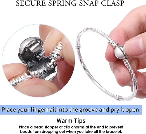 Miniatura 6 de KUNSIR Pulsera de plata de ley 925 con cadena de serpiente con hebilla redonda de amor, pulseras para mujeres y adolescentes