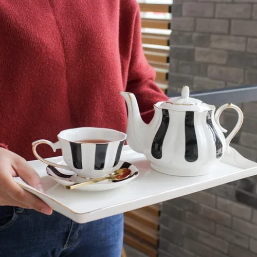 Miniatura 3 de Hemoton Juego de tazas y platillos de lunares de 5.51 pulgadas, taza de café de cerámica de estilo europeo con platillo para café con leche