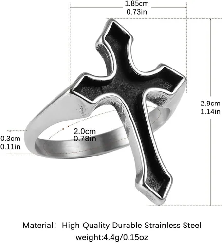 Miniatura 2 de HZMAN Anillo de cruz religioso de acero inoxidable cristiano unisex retro simple