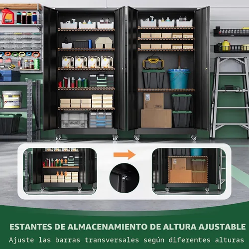 Miniatura 5 de Letaya Armarios de almacenamiento de metal para garaje con puerta con cerradura y estantes ajustables, gabinetes de herramientas de acero