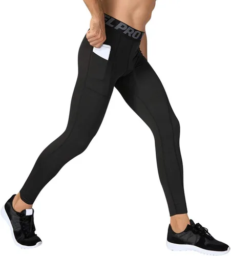 Miniatura 2 de Yuerlian Paquete de 1 o 3 pantalones de compresión para hombre, leggings atléticos con bolsillos, para correr, ciclismo, entrenamiento