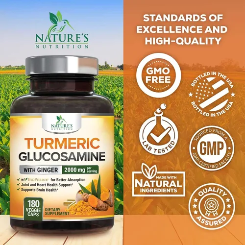 Miniatura 4 de Suplemento de Cúrcuma Curcumina 2000mg - 95% Curcuminoides con Glucosamina, Jengibre y MSM, Pimienta Negra BioPerine para Mejor Absorción, Soporte