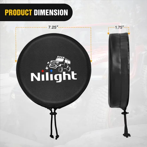 Miniatura 2 de Nilight Cubierta de Luz Pod Redonda de 7 Pulgadas para Conducción Todoterreno, Cubierta Protectora de Cuero Negro de 7.25 Pulgadas de Diámetro