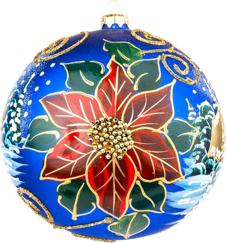 Miniatura 53 de Adorno navideño de capilla azul con soporte, bola de vidrio soplado polaco pintada a mano, bola extra grande de 8 pulgadas/200mm, adorno de fe eterna