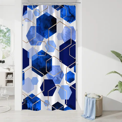 Miniatura 21 de Litabel Juego de cortinas de ducha impermeables, decoración geométrica moderna, de tela abstracta, para baño, 72 x 72 pulgadas Azul