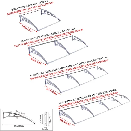 Miniatura 5 de Toldo para ventana, protección contra rayos UV, lluvia, nieve, toldo para puerta, toldo para jardín, porche, refugio, cubierta de policarbonato