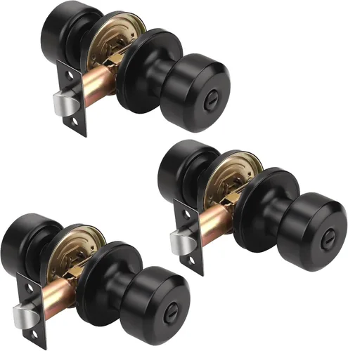 Miniatura 64 de KNOBWELL Paquete de 4 pomos de puerta cuadrados modernos para paso, pomos de puerta interiores, manija de puerta de pasillo y armario, color negro