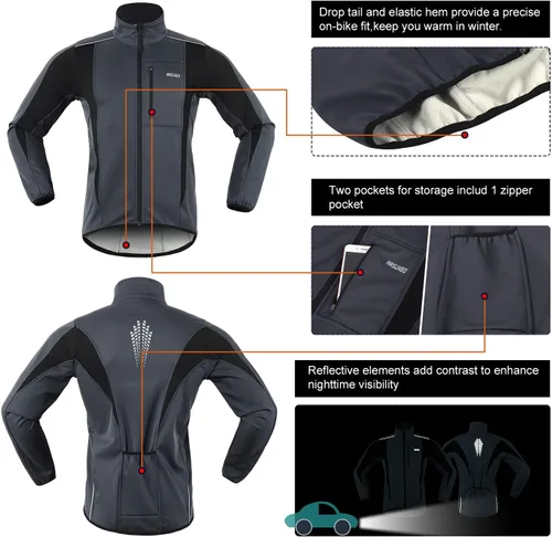 Miniatura 31 de Chaqueta térmica para ciclismo (tejido Softshell, resistente al viento, impermeable, 15K) de ARSUXEO
