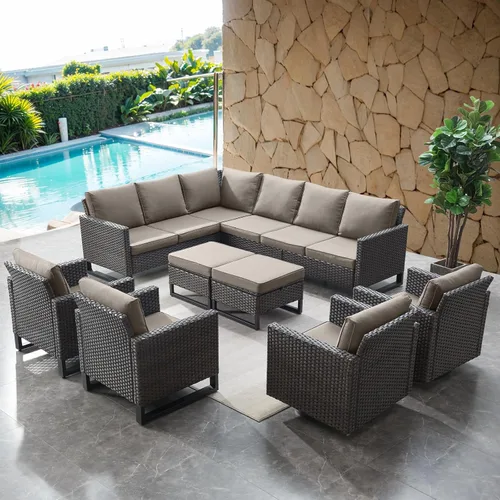 Miniatura 143 de HUMMUH Juego de 2 sillas giratorias para patio, mimbre de polietileno, para exteriores, bistró, porche, balcón, muebles con cojines Gris/gris