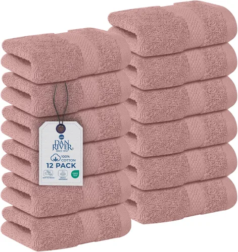 Miniatura 29 de DAN RIVER Paquete de 12 toallas faciales 100% algodón de alta calidad para baño, paños reutilizables para ducharse, 12 x 12 pulgadas, paños de lujo