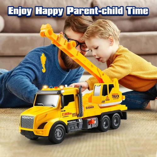 Miniatura 7 de Camión grúa de juguete para niños de 3 a 7 años, juguetes para niños vehículo de construcción impulsado por fricción con brazo extensible, grúa
