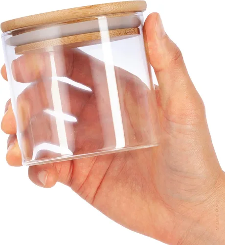 Miniatura 5 de JUVITUS Paquete de 6 tarros de vidrio transparente de 10 onzas con tapa de bambú