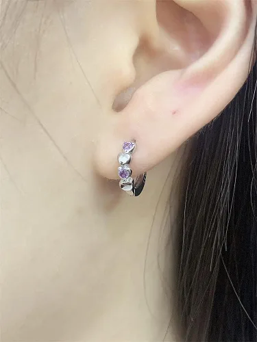 Miniatura 2 de Aretes de aro pequeños de doble corazón con circonita cúbica para mujeres, adolescentes y niñas, plata de ley 925, hipoalergénicos para orejas