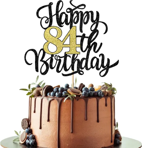 Miniatura 9 de Decoración para tarta de cumpleaños número 100, decoración de pastel de cumpleaños con purpurina negra y dorada, suministros de decoración de 100