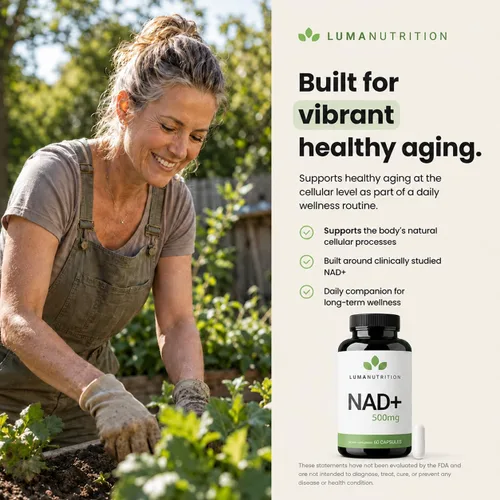 Miniatura 6 de Luma Nutrition Suplemento NAD+ de 500 mg por porción (250 mg por cápsula) – Envejecimiento más energía, metabolismo y apoyo celular – Suplementos