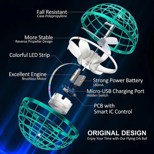 Miniatura 2 de AMERFIST Juguete de Pelota Orbe Volador 2025, Globo Cósmico Boomerang Pelota Flotante Fidget Spinner Galáctico, Órbita de Dron Manual, Juguetes Azul