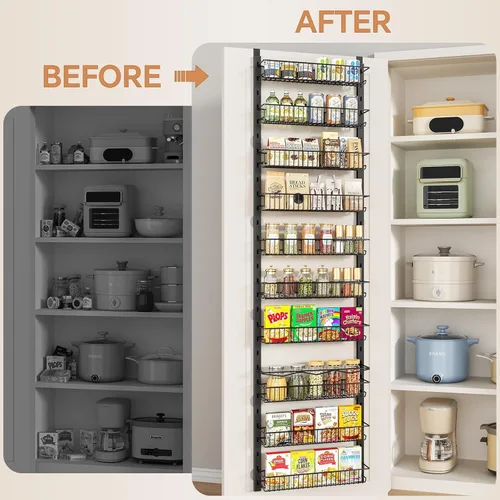 Miniatura 6 de MIAOLI Organizador de despensa sobre la puerta, estante de especias ajustable de 10 niveles, organizador de condimentos colgante para cocina, baño