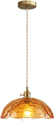 Lámpara colgante colgante moderna de latón dorado 1 luz colgante de vidrio ámbar iluminación diseño cúpula moderna lámpara colgante para isla de