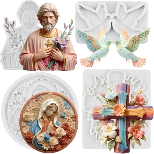 Miniatura 14 de Sijiangmold Molde de silicona cruzada para comunión, cáliz, paloma, fondant, bautismo, pastel, para bautismo, fiesta, decoración de pasteles