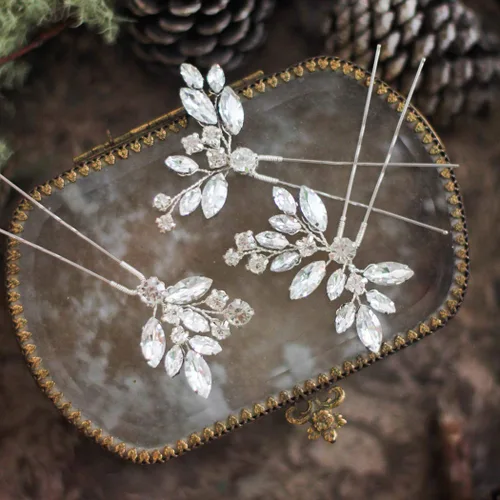 JAKAWIN Horquillas de pelo nupcial Rhinestone de plata Accesorios para el cabello de la boda Joyería de cristal para el cabello para las mujeres 1