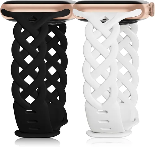 Miniatura 8 de Correas de silicona trenzadas compatibles con Apple Watch de 38/40/41/42/44/45/46/49 mm, correa hueca delgada y estrecha para iWatch Ultra 2/3 SE 3