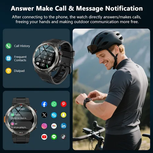 Miniatura 7 de IOWODO Reloj inteligente militar para hombre, batería de 100 días de duración, rastreador de actividad física con linterna LED / brújula, monitor