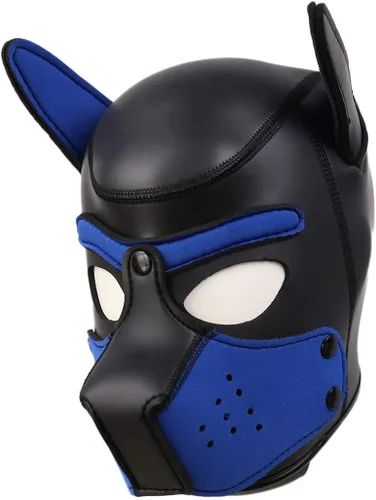 Miniatura 2 de Máscara de neopreno de cara completa para cachorro, capucha extraíble, máscara de Halloween (azul, máscara)
