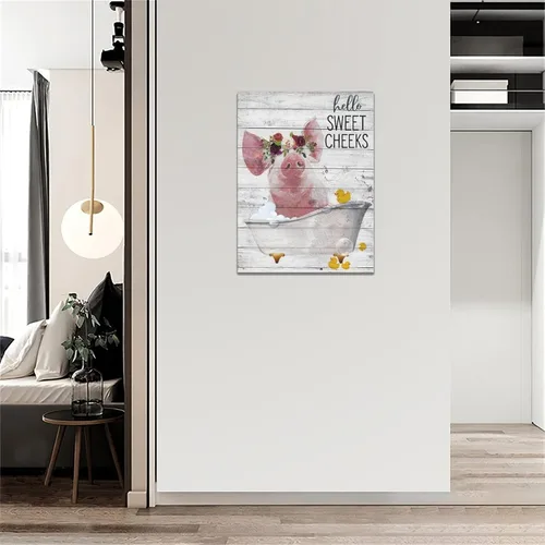 Miniatura 5 de Arte de pared de baño de cerdo de granja, imágenes divertidas de cerdo para baño, decoración de pared rústica de cerdo, lienzo impreso, obra de arte