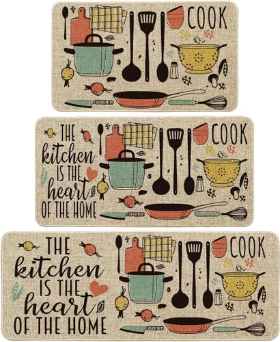Artoid Mode The Kitchen is The Heart of The Home - Juego de 3 tapetes de cocina, juegos de cocina de temporada, para fiestas navideñas, tapetes de