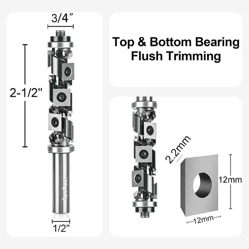 Miniatura 2 de SpeTool Broca de enrutador de carburo en espiral con vástago de 1/2 pulgada, 7 piezas de insertos de carburo reemplazables, patrón de doble