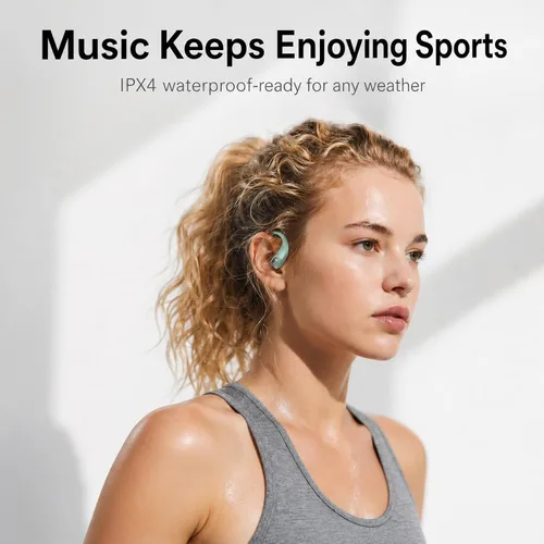 Miniatura 6 de Auriculares deportivos inalámbricos Bluetooth, auriculares ligeros con ganchos para los oídos, auriculares inalámbricos Bluetooth5.4, tiempo de Verde