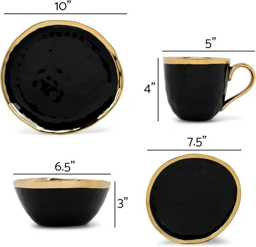 Miniatura 3 de Elanze Designs Juego de vajilla de 16 piezas de platos, tazones y tazas de porcelana cerámica con burbuja metálica - Servicio para 4, negro