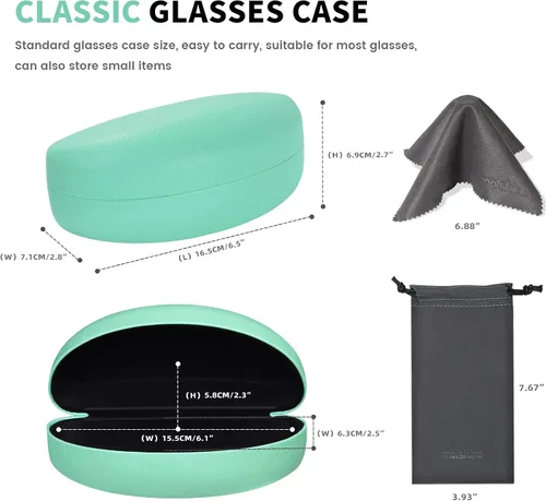 Miniatura 3 de molshine Funda rígida para gafas de sol, funda clásica grande para lentes de sol, lentes con paño de limpieza, bolsa