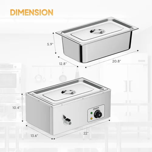 Miniatura 6 de ROVSUN Calentador de alimentos comercial de 21 cuartos de galón, calentador eléctrico de acero inoxidable de 110 V Bain Marie, mesa de vapor