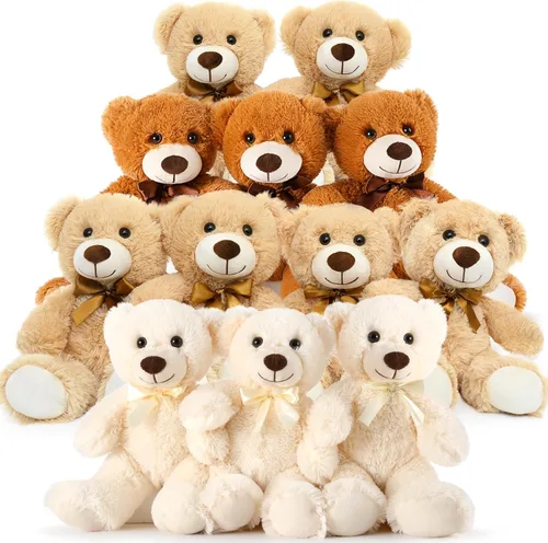 MaoGoLan Paquete de osos de peluche para baby shower, 12 paquetes de pequeños osos de peluche en oferta, osos de peluche pequeños de 13.5" de felpa