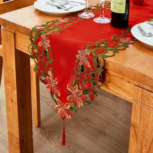 Miniatura 2 de AMARED Caminos de Mesa Bordados de Navidad con Calados de Hojas Verdes Manteles de Mesa Navideños para Decoraciones de Navidad 15x87 Pulgadas