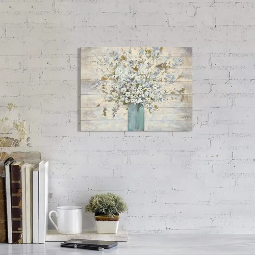 Miniatura 2 de Lienzo abstracto de flores para pared: imagen floral en tarro de masón, pintura con estampado de flores blancas para baño, dormitorio, decoración