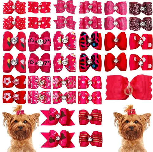 Miniatura 9 de PET SHOW Mixed Styles - Lazos para el pelo para perros pequeños con bandas de goma, accesorios de aseo para mascotas, gatos, cachorros, color rosa