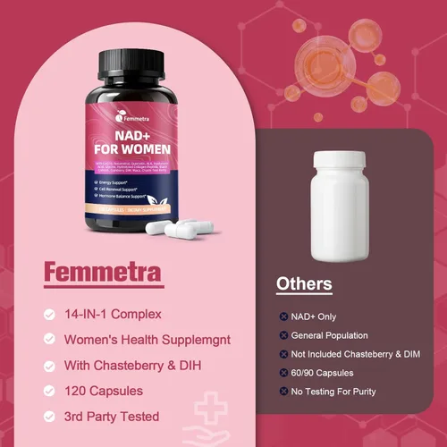 Miniatura 6 de Suplementos NAD+ para mujeres NAD Resveratrol para energía celular, DIM y arándano para equilibrio hormonal y equilibrio de estrógenos Sin OMG