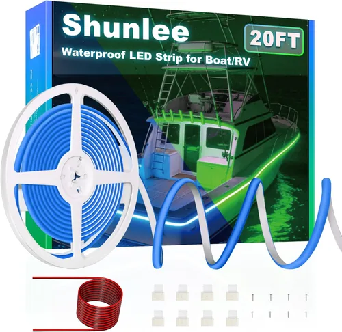SHUNLEE Tira de luz LED azul para barco de 20 pies, IP67 COB impermeable, luces LED de pontón marino, luces interiores de barco para pesca nocturna,